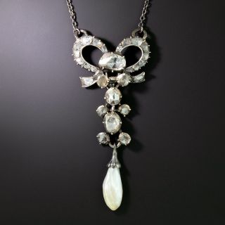 Antique Rose-Cut Diamond And Pearl Lavaliere - 2