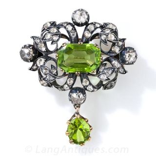 Antique Rose-Cut Diamond and Peridot Pendant/Brooch - 1