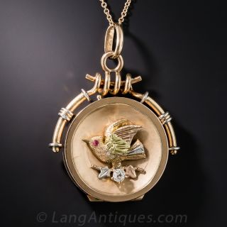 Antique Rose Gold Bird and Diamond Locket