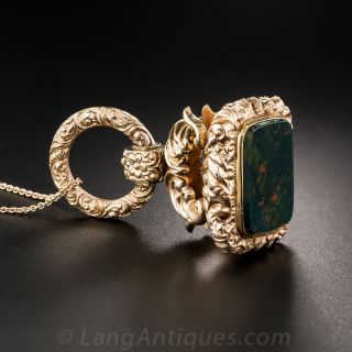 Antique Rose Gold Bloodstone Fob Pendant 