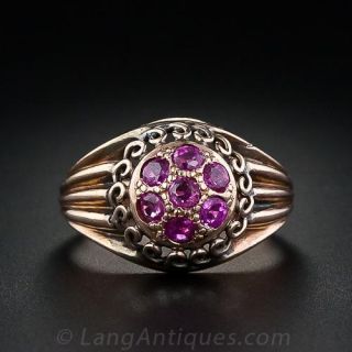 Antique Rose Gold Domed Ruby Cluster Ring