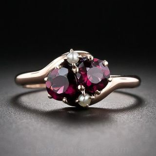 Antique Rose Gold Garnet and Pearl Ring