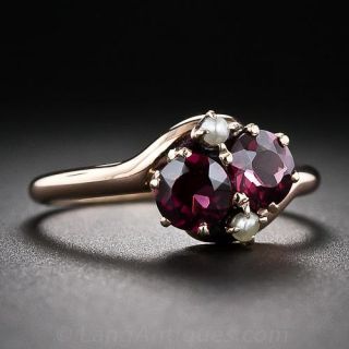 Antique Rose Gold Garnet and Pearl Ring