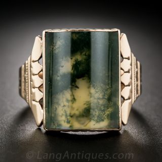 Antique Rose Gold Moss Agate Gent's Ring