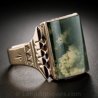 Antique Rose Gold Moss Agate Gent's Ring