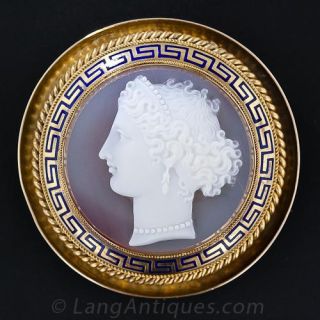 Antique Round Hardstone Cameo Brooch/Pendant  - 2