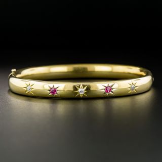 Antique Ruby and Diamond Bangle Bracelet, Circa 1900 - 2