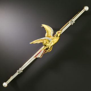 Antique Ruby* and Diamond Bird Bar Brooch - 2