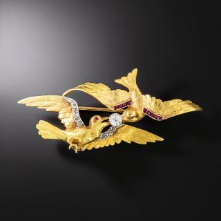 Antique Ruby and Diamond Birds Brooch - 2