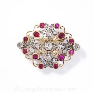 Antique Ruby and Diamond Brooch