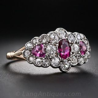Antique Ruby and Diamond Cluster Ring