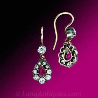 Antique Ruby and Diamond Drop Earrings