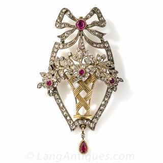 Antique Ruby and Diamond Flower Basket