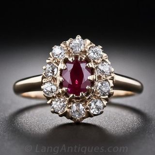 Antique Ruby and Diamond Halo Ring