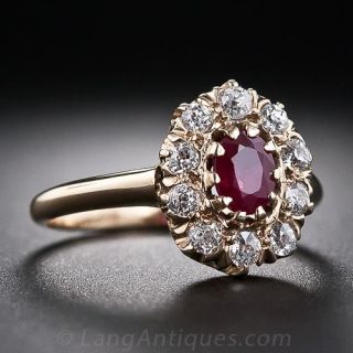 Antique Ruby and Diamond Halo Ring