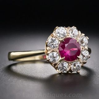 Antique Ruby and Diamond Halo Ring