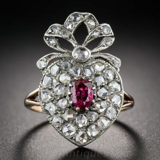 Antique Ruby and Diamond Heart Ring