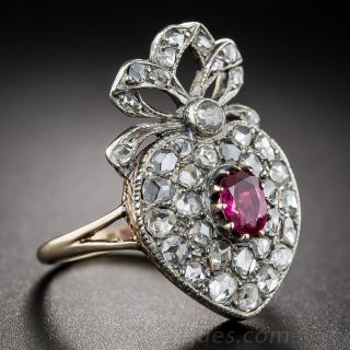 Antique Ruby and Diamond Heart Ring