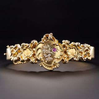 Antique Ruby and Rose-Cut Diamond Bangle Bracelet - 1