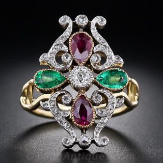 Antique Ruby, Emerald and Diamond Ring