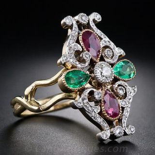 Antique Ruby, Emerald and Diamond Ring
