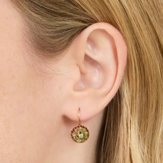 Antique Russian Demantoid Garnet Cluster Earrings, Circa 1908-1927