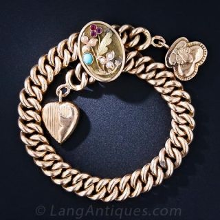  Antique Russian Rose Gold Slide Bracelet with Charms
