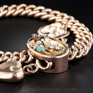  Antique Russian Rose Gold Slide Bracelet with Charms
