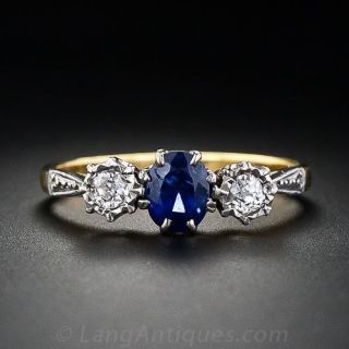 Antique Sapphire and Diamond 3-Stone Ring