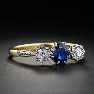 Antique Sapphire and Diamond 3-Stone Ring