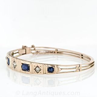 Antique Sapphire and Diamond Bangle Bracelet