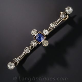 Antique Sapphire and Diamond Bar Pin