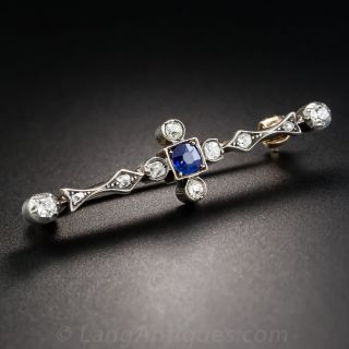 Antique Sapphire and Diamond Bar Pin