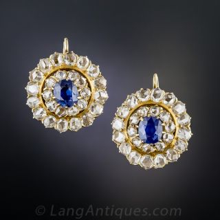 Antique Sapphire and Diamond Cluster Earrings - 2