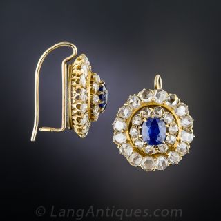Antique Sapphire and Diamond Cluster Earrings