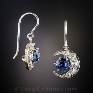 Antique Sapphire and Diamond Crescent Moon Earrings