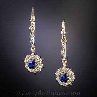 Antique Sapphire and Diamond Halo Earrings