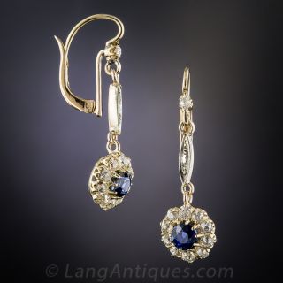 Antique Sapphire and Diamond Halo Earrings