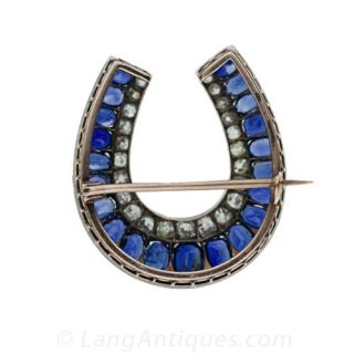 Antique Sapphire and Diamond Horseshoe Pin