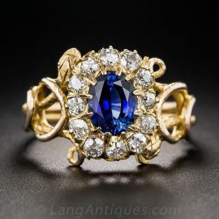 Antique Sapphire and Diamond Snake Ring
