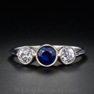 Antique Sapphire and Diamond Three-Stone Ring