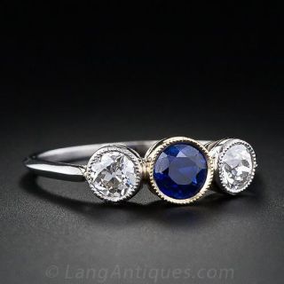 Antique Sapphire and Diamond Three-Stone Ring