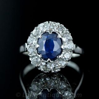 Antique Sapphire and Old Mine Cut Diamond Ring Main View