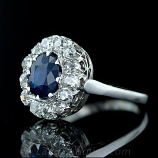 Antique Sapphire and Old Mine Cut Diamond Ring