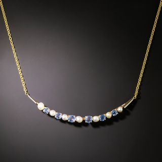 Antique Sapphire and Pearl Crescent Necklace - 2