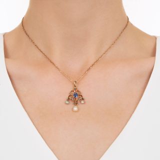 Antique Sapphire and Pearl Lavaliere, Circa 1900