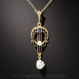 Antique Sapphire and Pearl Necklace 