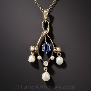 Antique Sapphire and pearl Pendant