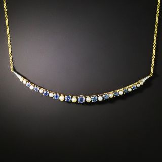 Antique Sapphire and Seed Pearl Crescent Necklace by Brokaw - 2