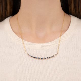 Antique Sapphire and Seed Pearl Crescent Necklace by Brokaw